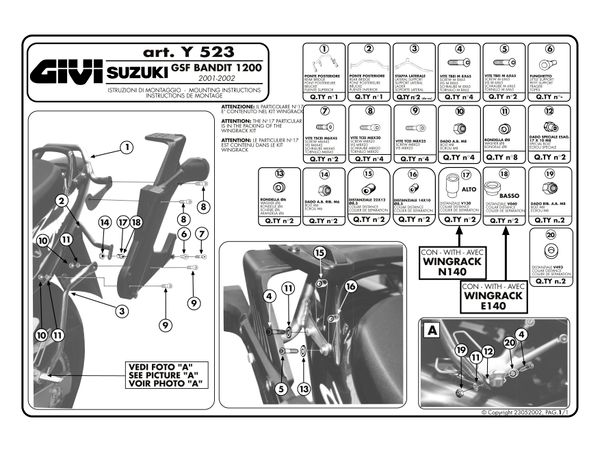 Monteringssett wingrack Suzuki GSF1200 Bandit 2000-01 bilde 2