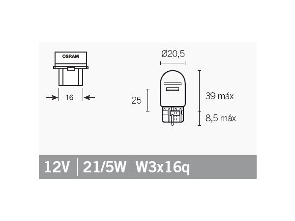 Pære 12v 21/5W wedge bilde 2