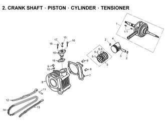 CRANKSHAFT, PISTON, CYLINDER, TENSIONER