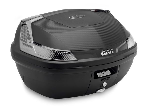 Toppboks blade Monolock givi 47 ltr sort m/hvite glass uten reflex bilde 1