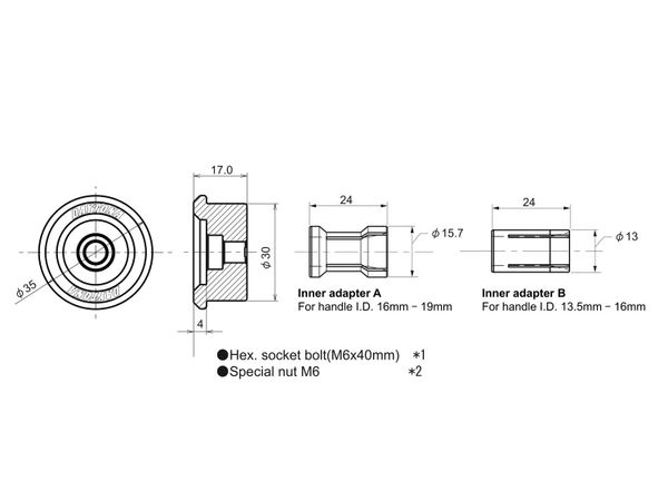 Bar end adapter til speil - Universal (22,2 mm) bilde 2